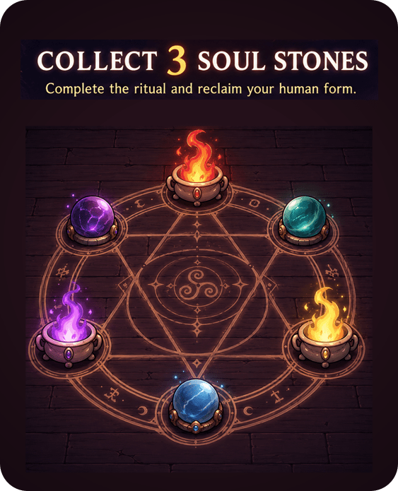 Collect three Soul Stones to complete the ritual and reclaim your human form.